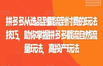 老吴电商-拼多多从选品到截流到付费的玩法技巧，助你掌握拼多多截流自然流量玩法，高投产玩法（采集课不保证课程质量和完整性）