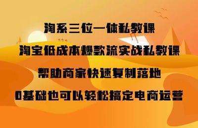 电商创业学院-淘系三位一体私教课，淘宝低成本爆款流实战私教课，帮助商家快速复制落地，0基础也可以轻松搞定电商运营