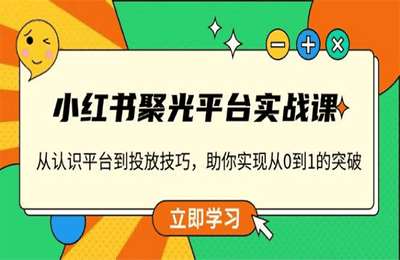 小红书聚光平台实战课，从认识平台到投放技巧，助你实现从0到1的突破【12节课】