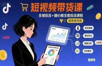 最新短视频带货课，全域投流+随心推全套投流课程+思维导图【5章54节】