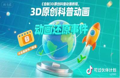 自制3D原创科普动画教程，动画还原事件，抖音最新热门赛道，可过伙伴计划【7章59节课】
