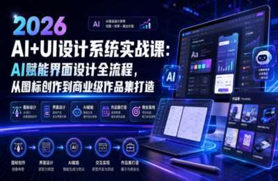 2026 AI+UI设计系统实战课：AI赋能界面设计全流程，从图标创作到商业级作品集打造