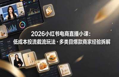 2026小红书电商直播小课，低成本投流截流玩法，多类目爆款商家经验完整拆解教学