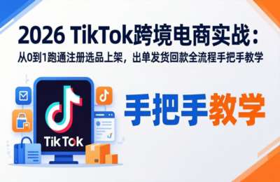 2026年TikTok跨境电商实战：从0到1跑通注册选品上架，出单发货回款全流程手把手教学
