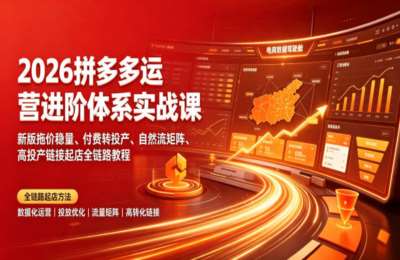 2026拼多多运营进阶体系实战课｜新版拖价稳量、付费转投产、自然流矩阵、高投产链接起店全链路教程