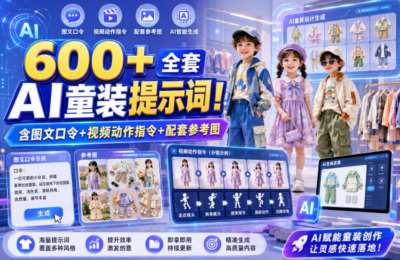 600+全套AI童装提示词！含图文口令+视频动作指令+配套参考图，WordExcel规整分类，童装电商、种草量产内容