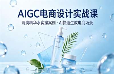 AIGC电商设计实战课，以清爽精华水为实操案例，教你用AI快速生成电商场景
