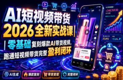 AI短视频带货2026全新实战课｜零基础复刻爆款AI带货视频，跑通完整盈利闭环
