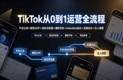 TikTok从0到1运营全流程：平台认知×s机SOP×指纹浏览器×爆款对标×Kalodata选品×店铺后台×达人建联