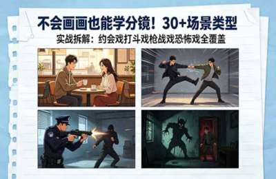 不会画画也能学分镜！30+场景类型实战拆解：约会戏打斗戏枪战戏恐怖戏全覆盖