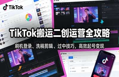 丑哥TikTok运营-TikTok搬运二创运营全攻略：s机登录、洗稿剪辑、过中技巧，高效起号变现