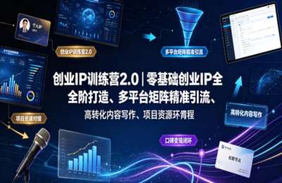 创业IP训练营2.0：零基础创业IP全阶打造、多平台矩阵精准引流、高转化内容写作、资源对接与口碑变现闭环课程
