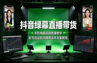 抖音绿幕抖音直播带货：手机电脑双端搭建教学，起号选品投流爆单话术全套教程