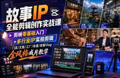 故事IP全能剪辑创作实战课｜剪映零基础入门+多行业IP实拍剪辑，门店文旅工厂非遗老板Vlog全风格成片教学