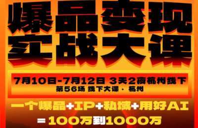 爆品变现实战大课，从爆品，到流量，到成交，一个爆品+IP+私域+用好AI=100W到1000W