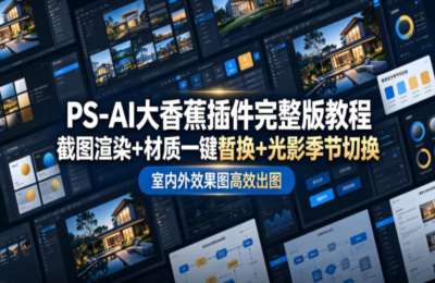 PS-AI大香蕉插件完整版教程，截图渲染+材质一键替换+光影季节切换，室内外效果图高效出图高阶课程