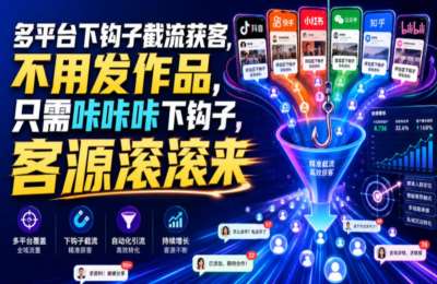 多平台下钩子截流获客，不用发作品，只需咔咔咔下钩子，客源滚滚来