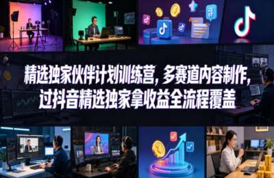 小豁食堂精选独家伙伴计划训练营，多赛道内容制作，抖音精选独家拿收益全流程覆盖