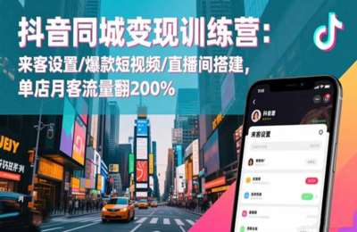抖音同城变现训练营：来客设置，爆款短视频，直播间搭建,单店月客流量翻200%