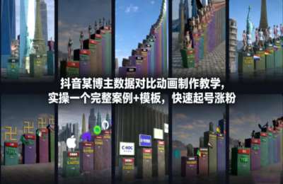 抖音某博主数据对比动画制作教学，实操一个完整案例+模板，快速起号涨粉