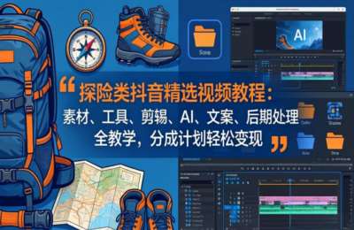 探险类抖音精选视频教程：素材、工具、剪辑、AI、抖音文案、后期处理全教学，分成计划轻松抖音变现