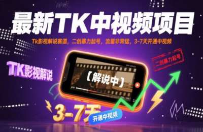 最新TK中视频项目，Tk影视解说赛道，搬运二创暴力起号，流量非常猛，3-7天开通中视频【14章10节课】