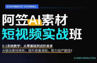 阿笠AI视频素材实战班，0-1系统教学，从零基础到进阶高手AI驱动素材焕新，提升跑量潜能，助力投产翻倍