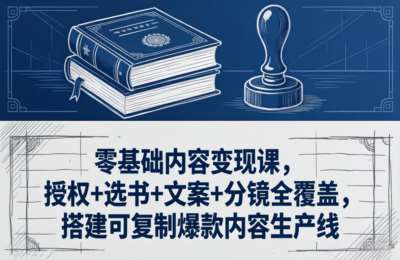零基础内容变现课，授权+选书+文案+分镜全覆盖，搭建可复制爆款内容生产线