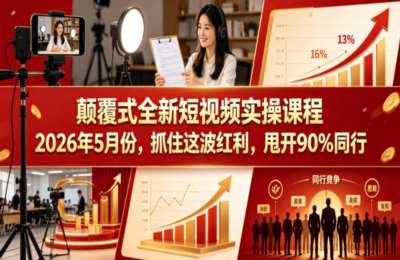 颠覆式全新短视频实操课程，抓住这波红利，甩开90%同行