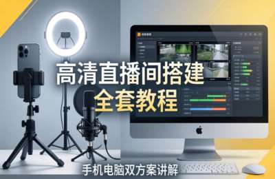 高清直播间搭建全套教程，手机电脑双方案讲解，设备选型调试多机位实操教学