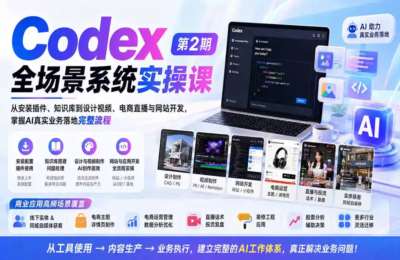 Codex全场景系统实操课-第2期：从安装插件、知识库到设计视频、电商直播与网站开发，掌握AI真实业务落地完整流程