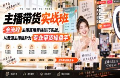 美迪电商-主播带货实战班ZB，全流程主播直播带货技巧实战，从普通主播进阶为专业带货操盘手